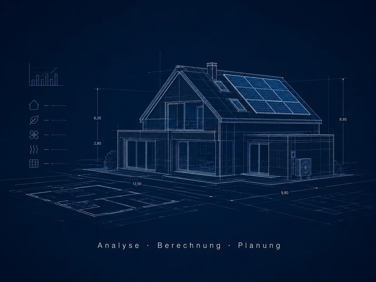 Technische Blaupause eines modernen Solarhauses